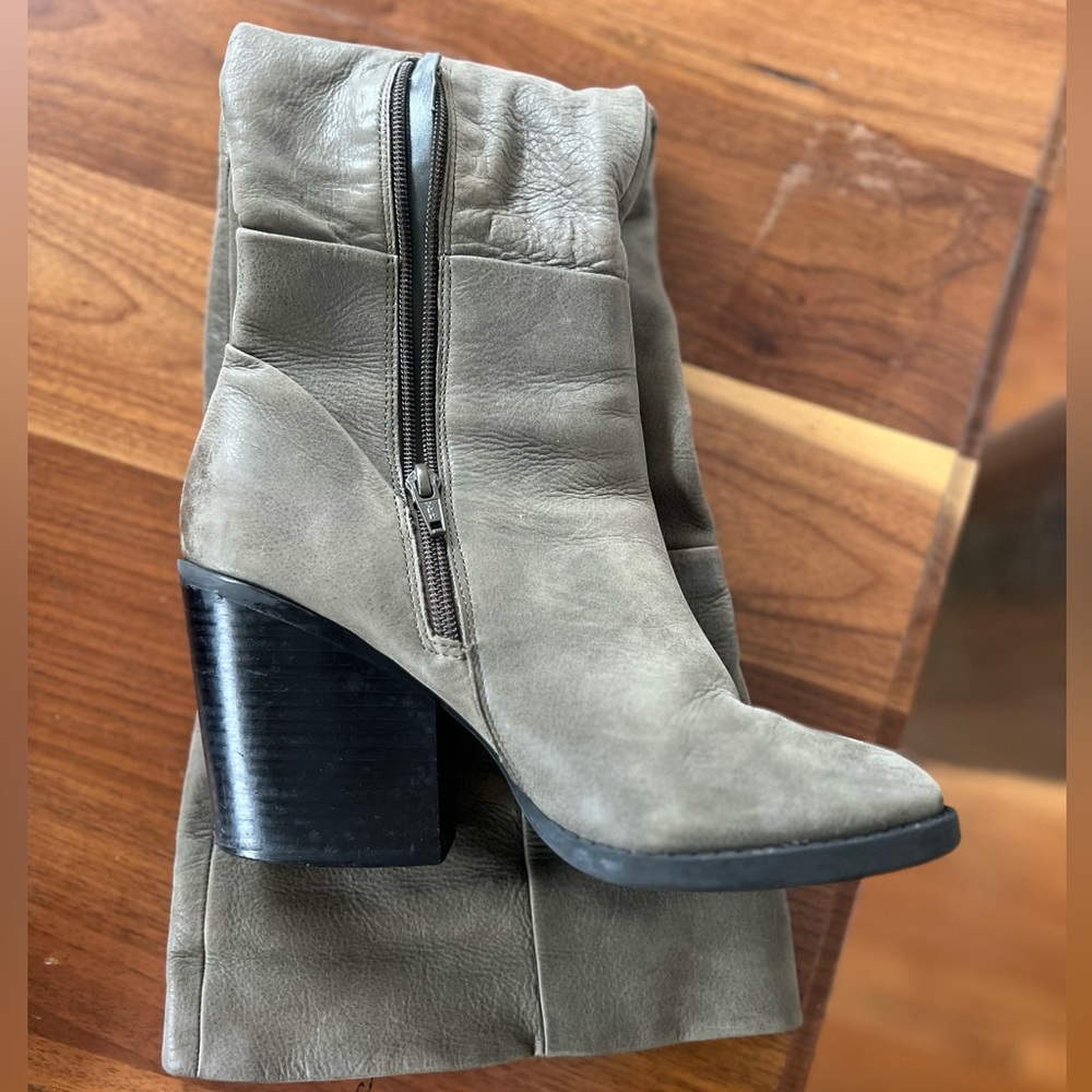 Aldo Olive Green Over the Knee Boots Block Heels Real Leather